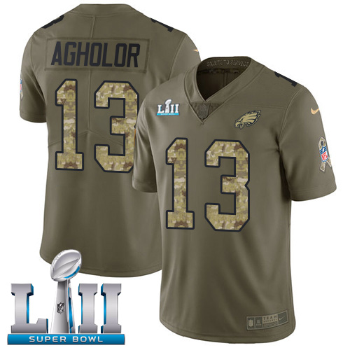 Nike Eagles #13 Nelson Agholor Olive/Camo Super Bowl LII Youth Stitched NFL Limited Salute to Service Jersey